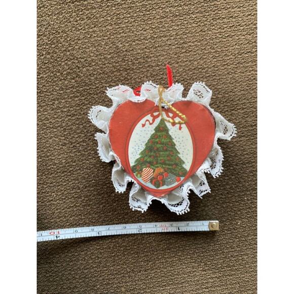 Handmade Red Wooden Heart Decoration Christmas Tree Ribbon White Ornament Cute - Picture 9 of 11